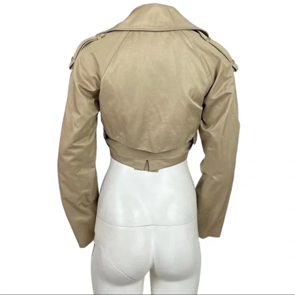 Beige Cropped Trench Jacket Belted Utility Coat Chic NWT - Picture 5 of 6